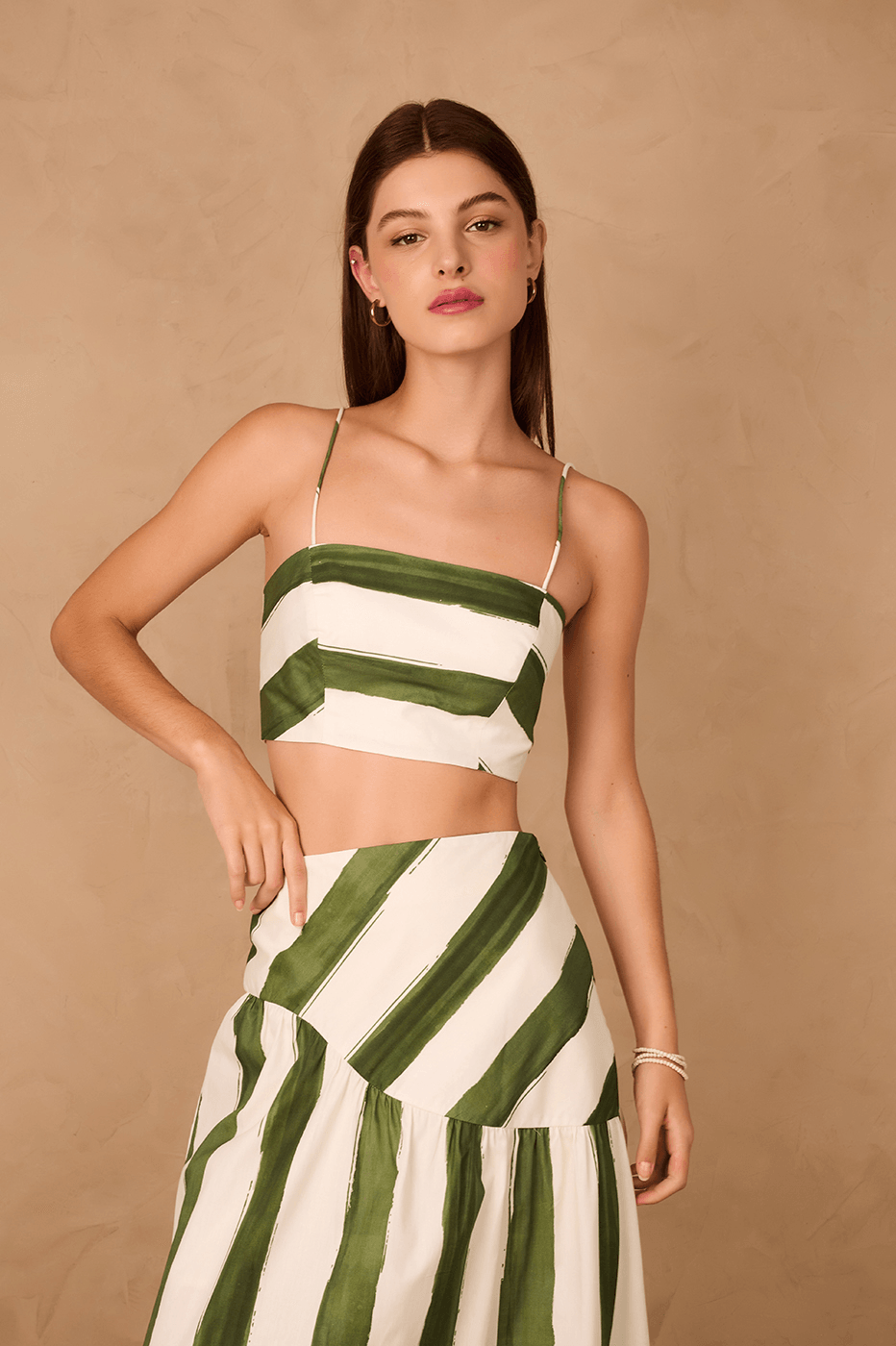 Green Natureza Square Neck Smocked Crop Top_1