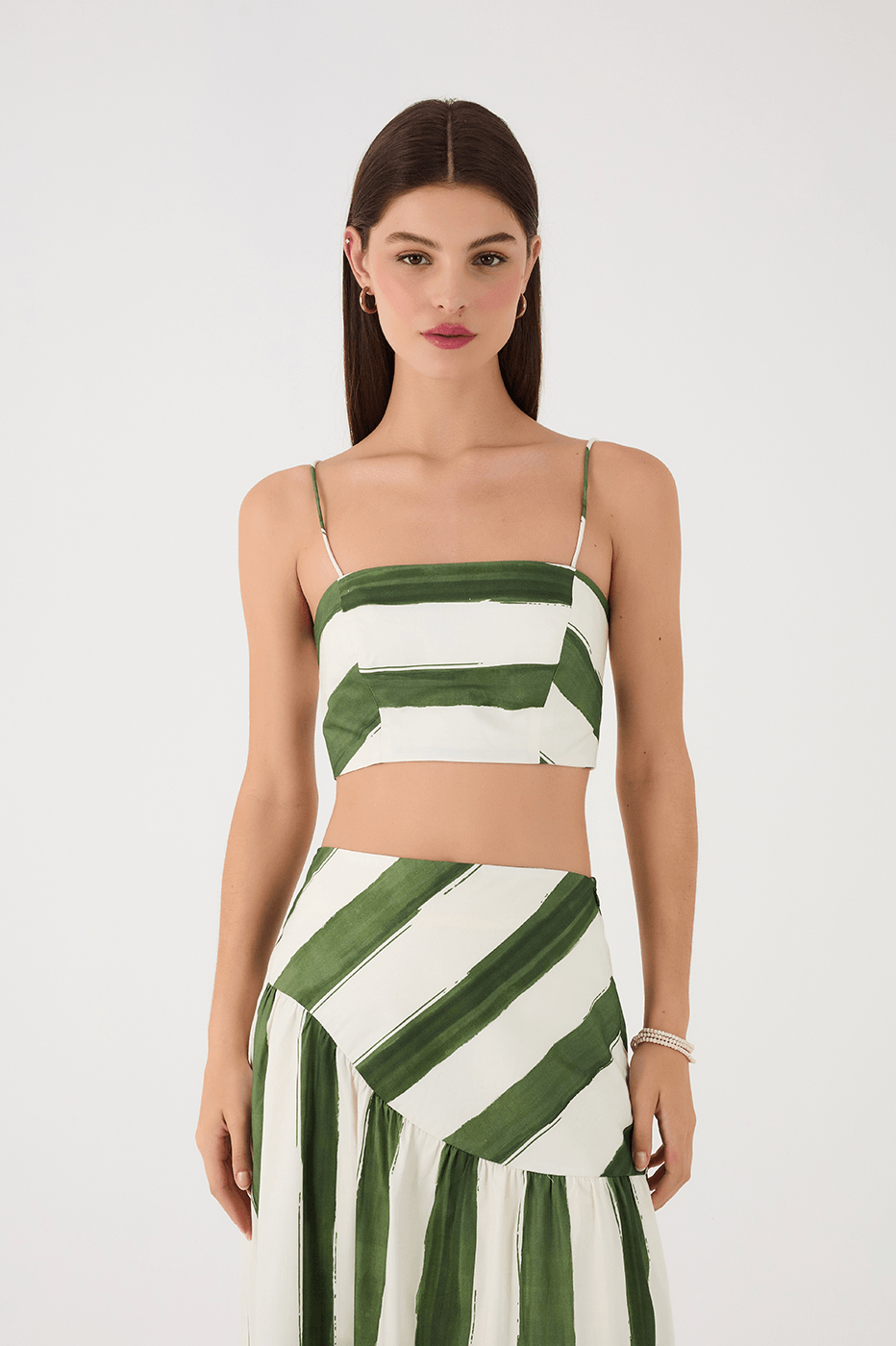 Green Natureza Square Neck Smocked Crop Top_2