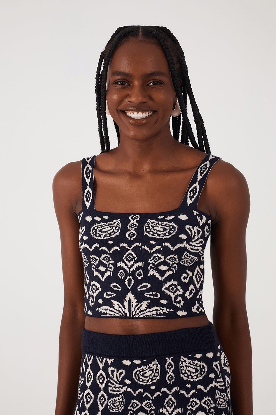 Black Tropikat Square Neck Tricot Crop Top_5