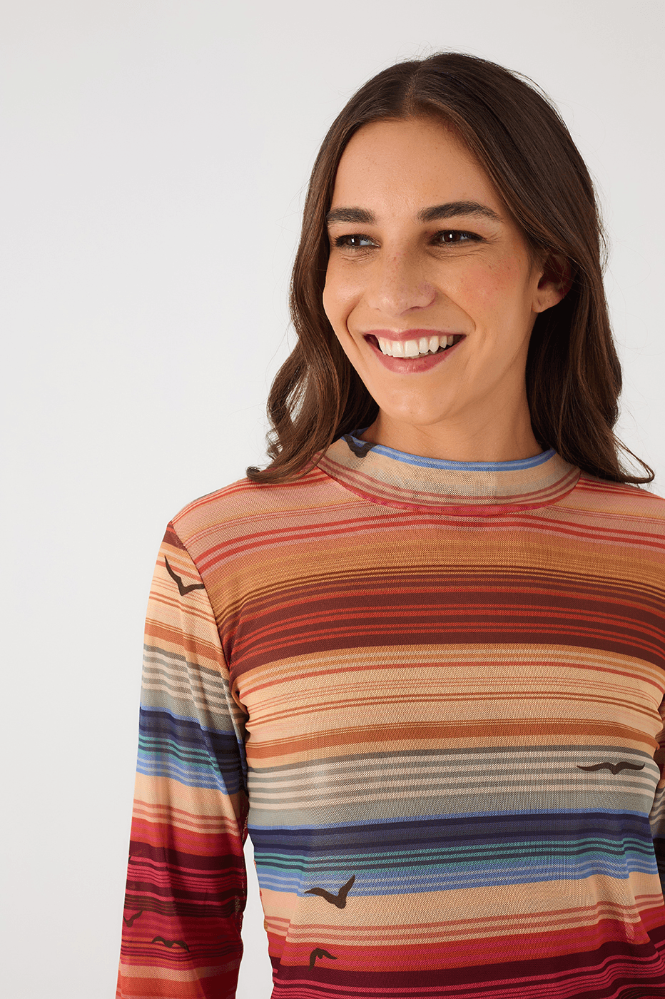 Multicolor Arpoador Boat Neck Long Sleeve Tulle Blouse_4