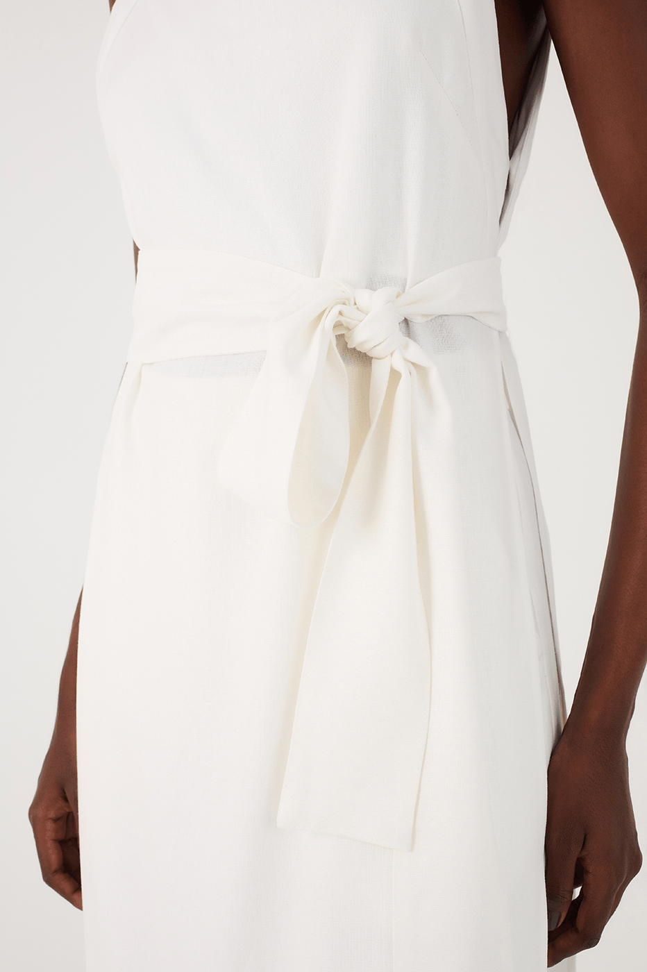 Off-White Square Neck Side Slits Belted Linen Midi Tunic_6