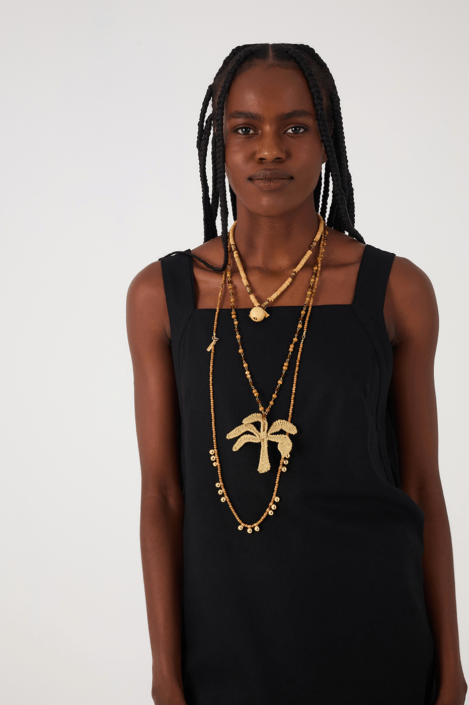 Black Square Neck Side Slits Belted Linen Midi Tunic_4