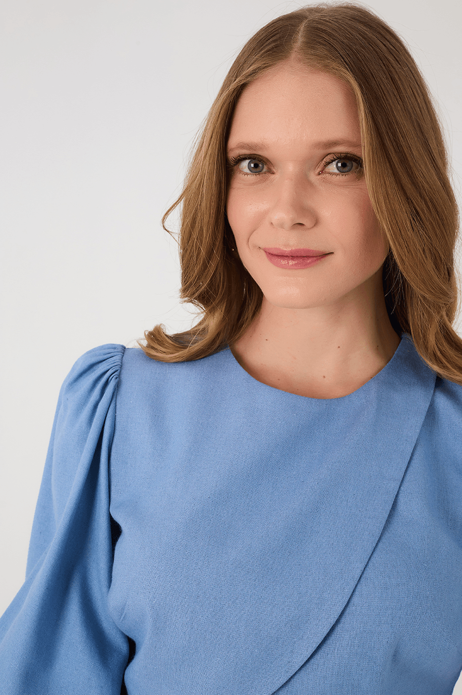 Blue Arpoador Puff Sleeve Wrap Crop Blouse_6