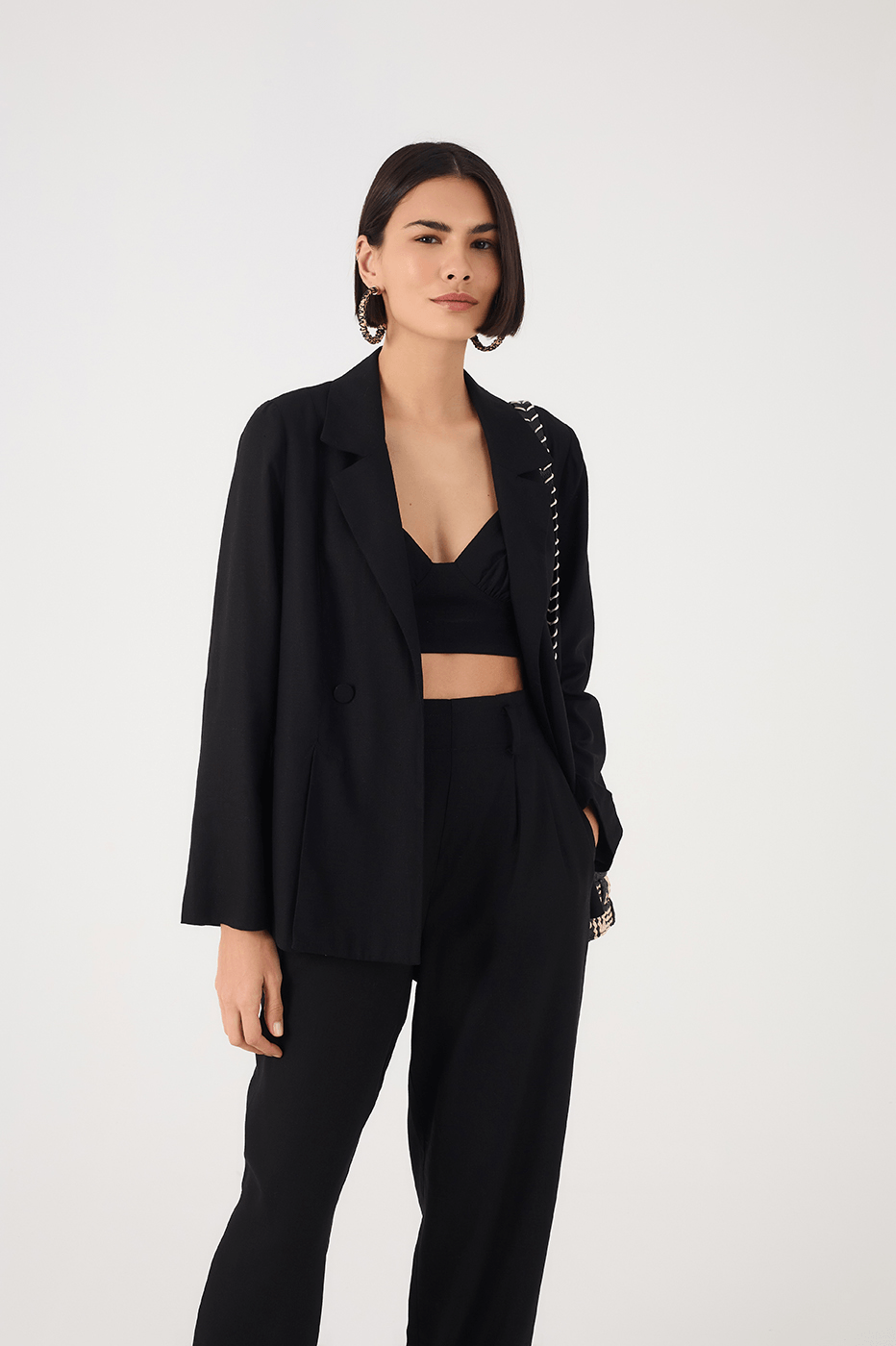 Black Sweetheart Neck Smocked Linen Crop Top
