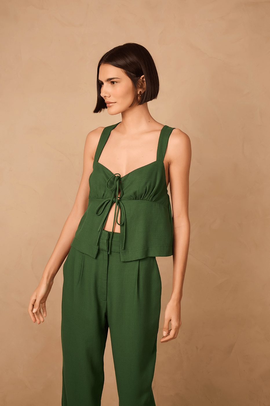 Green Botanico Sweetheart Neck Front Ties Crossed Back Top_1