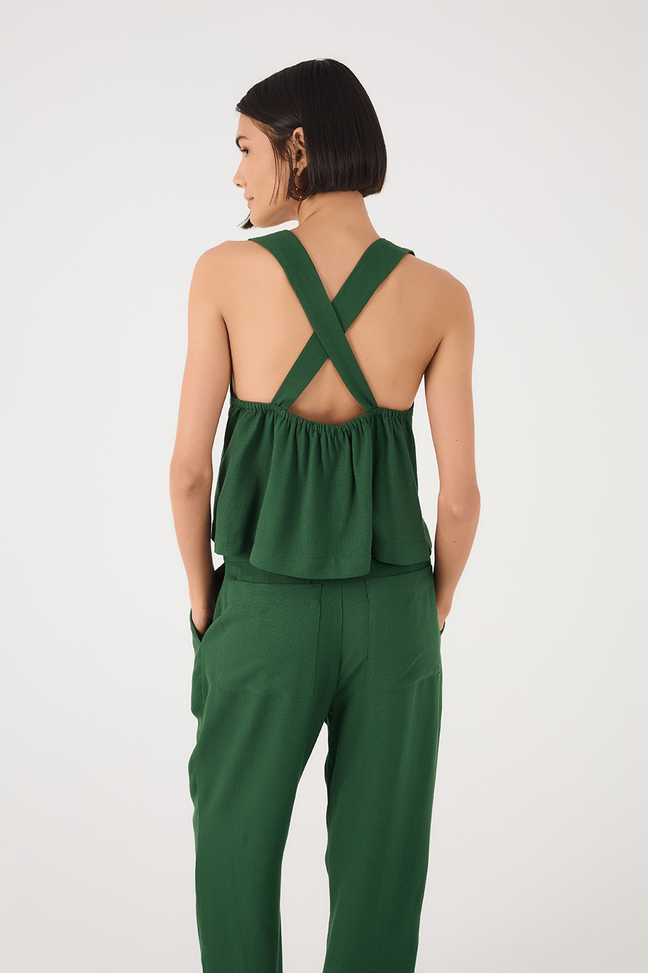 Green Botanico Sweetheart Neck Front Ties Crossed Back Top_6
