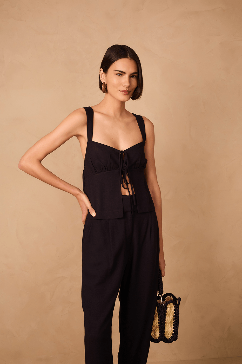 Black Sweetheart Neck Front Ties Crossed Back Top_1