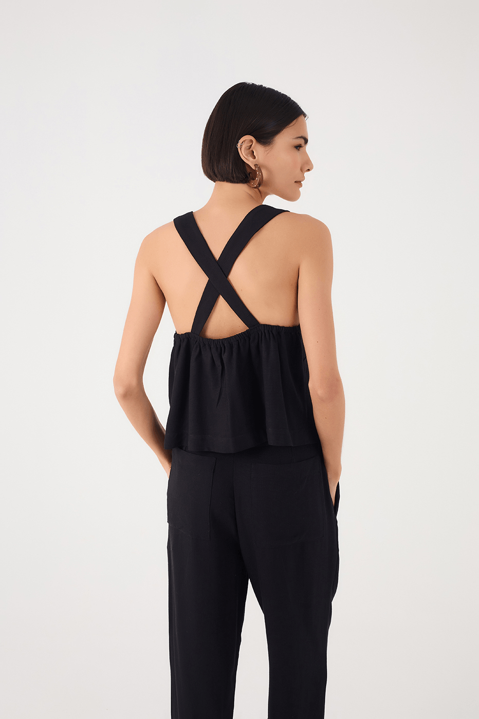 Black Sweetheart Neck Front Ties Crossed Back Top_5