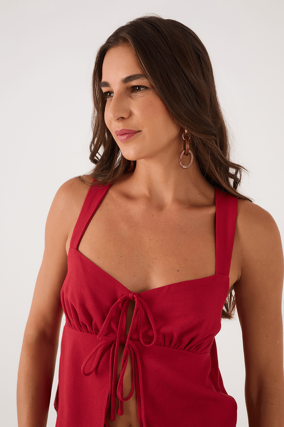 Red Encanto Sweetheart Neck Front Ties Crossed Back Top_3