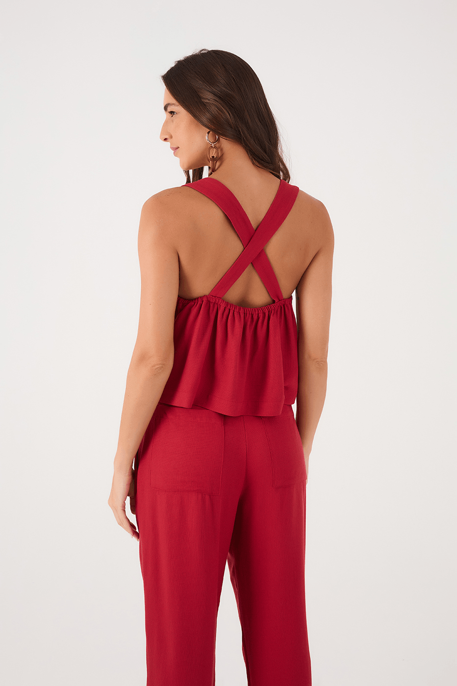 Red Encanto Sweetheart Neck Front Ties Crossed Back Top_5