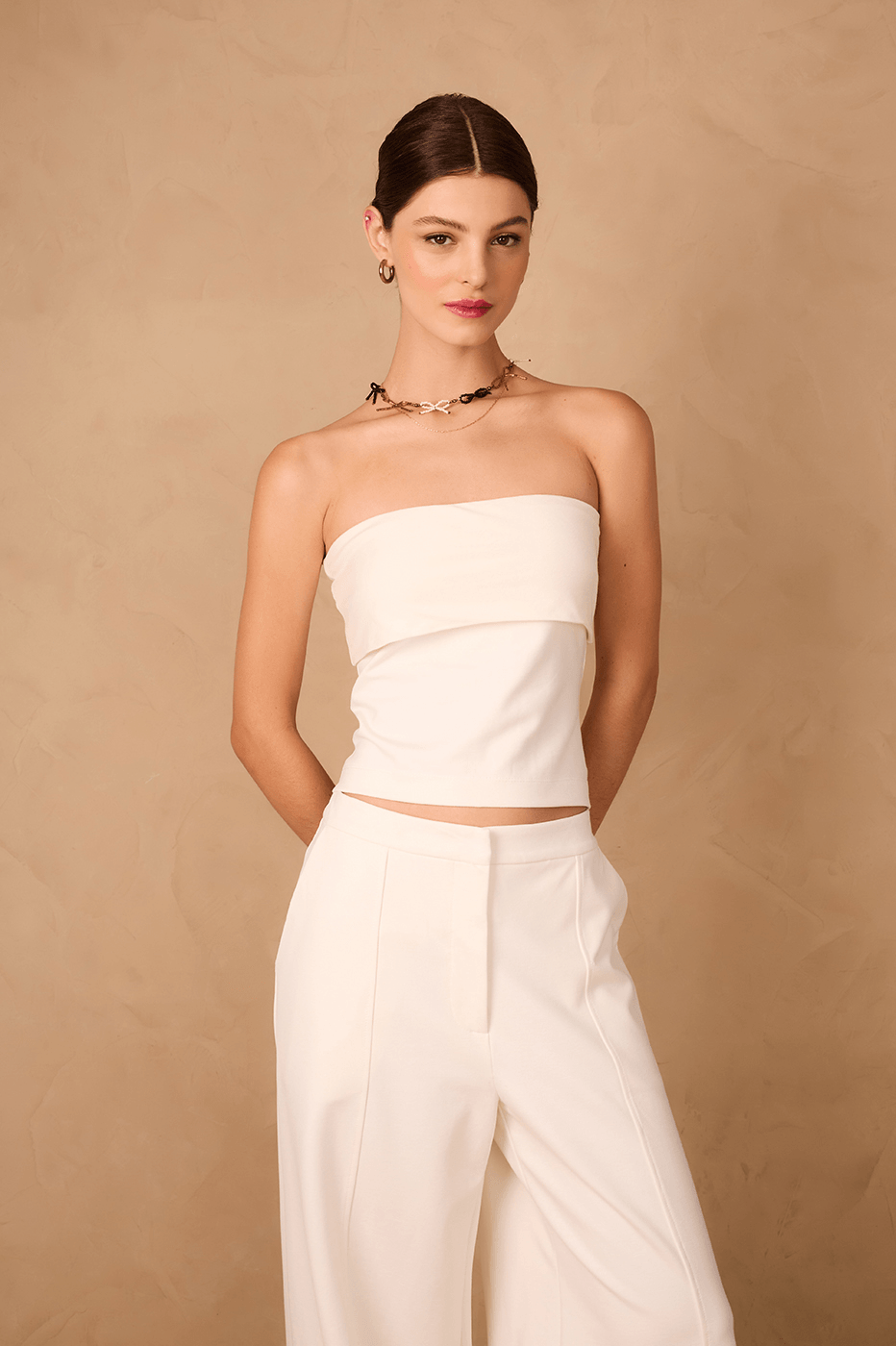 Off-White Layered Strapless Crop Top