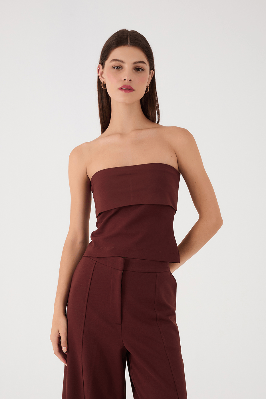 Brown Caffeine Layered Strapless Crop Top