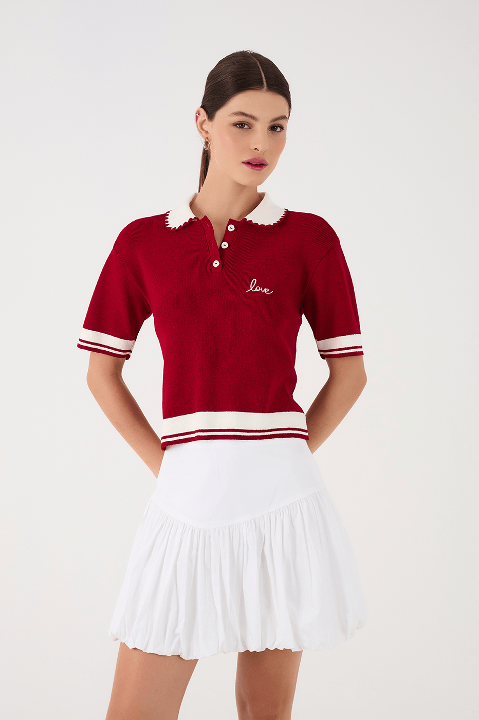 Red Encanto Embroidered Tricot Polo Shirt