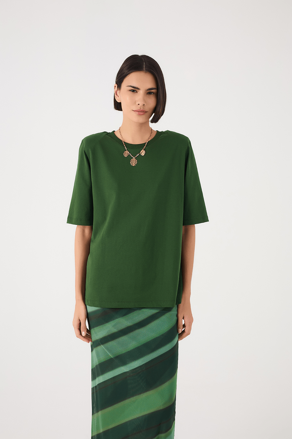 Green Botanico Padded Shoulders T-Shirt_3