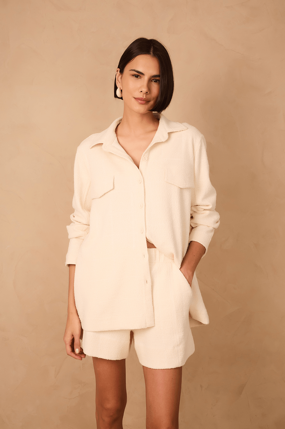 Off-White Embroidered Sun Buttoned Collared Boucle Shirt_1