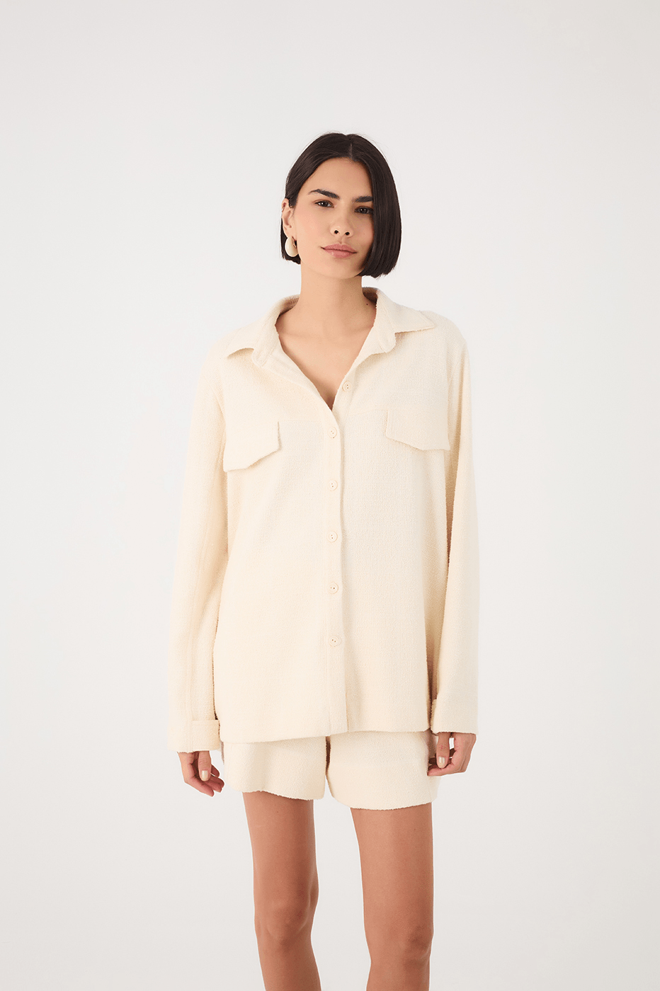 Off-White Embroidered Sun Buttoned Collared Boucle Shirt_3