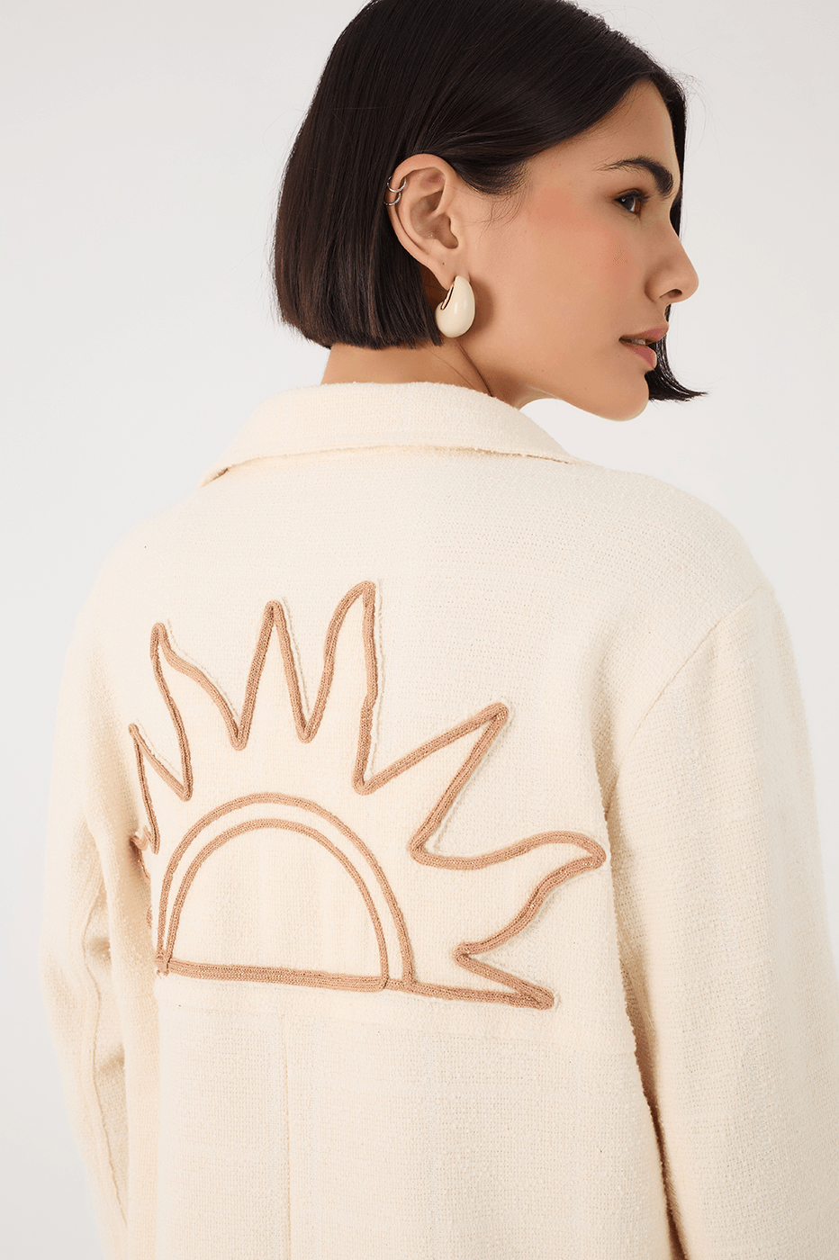 Off-White Embroidered Sun Buttoned Collared Boucle Shirt_5