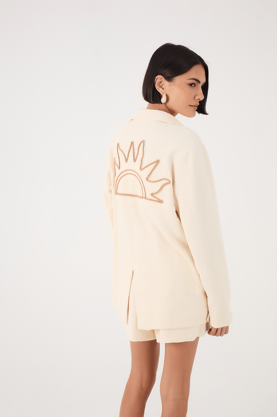 Off-White Embroidered Sun Buttoned Collared Boucle Shirt_6