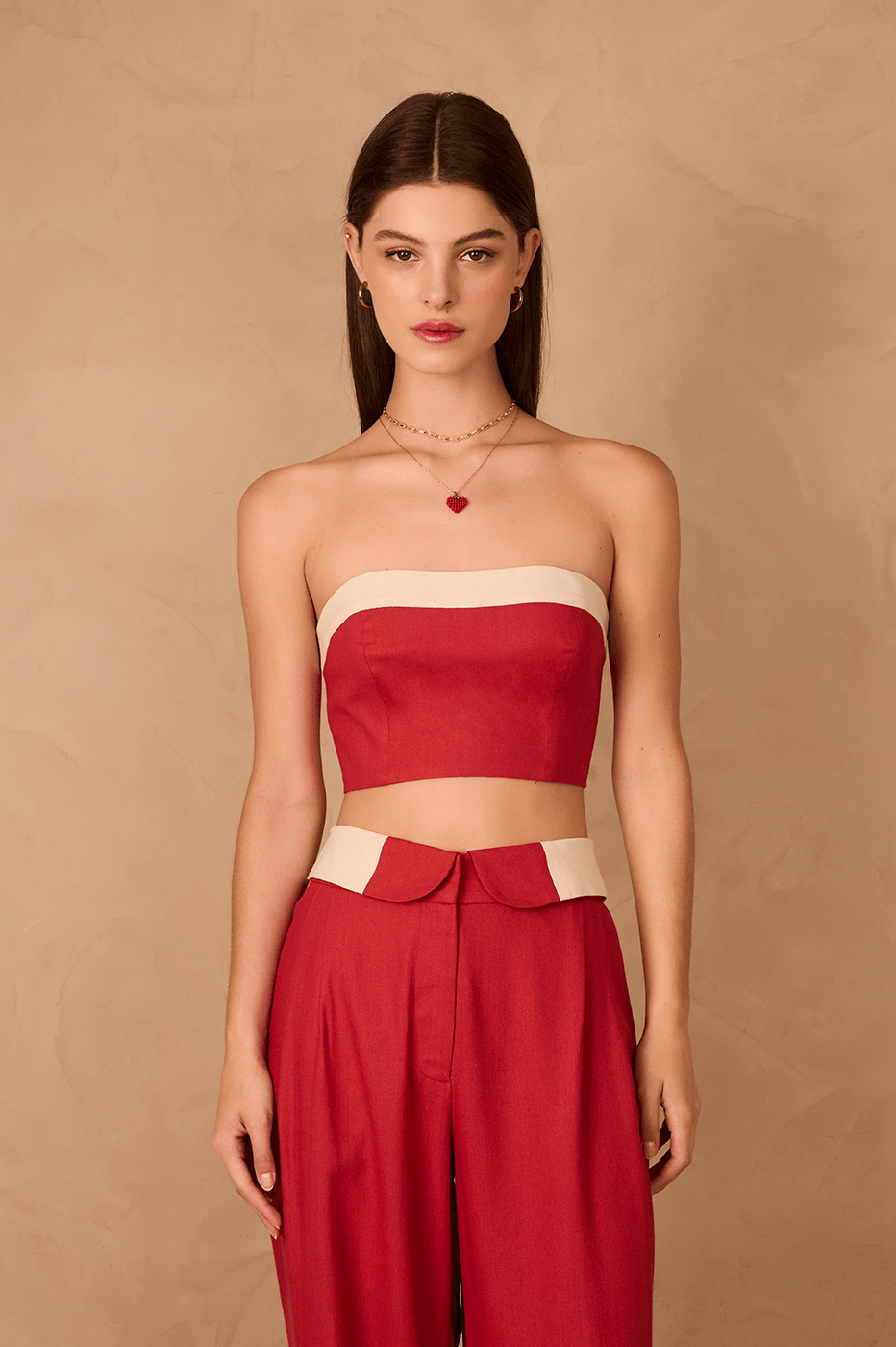 Red Strapless Linen Crop Top