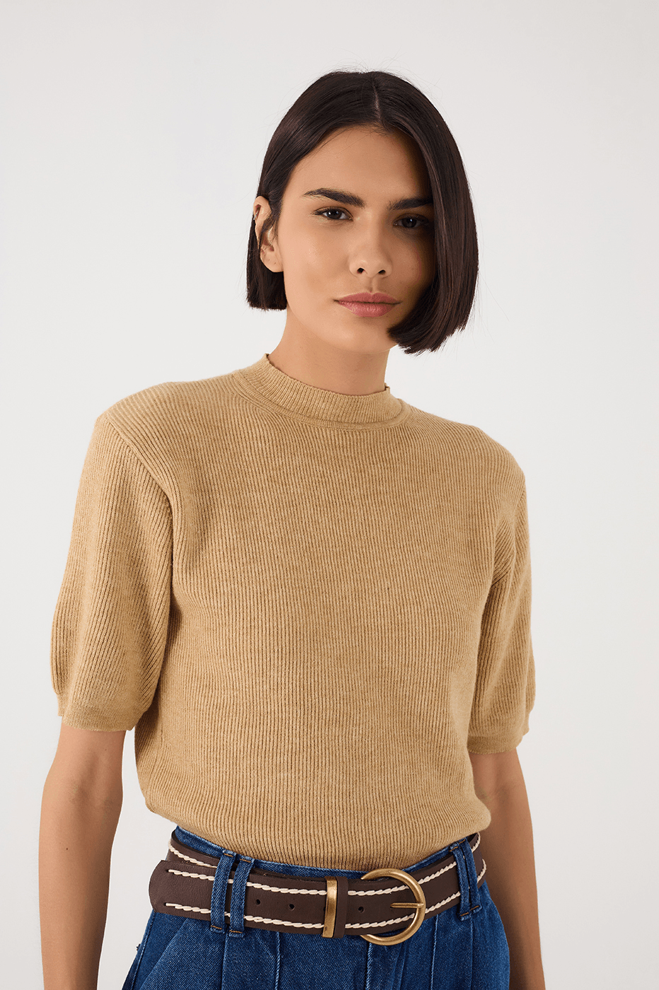 Off-White Short Sleeve Crew Neck Tricot Blouse_3