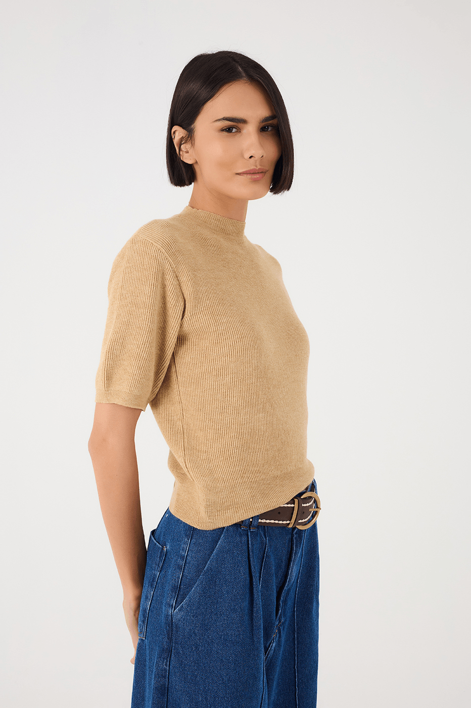 Off-White Short Sleeve Crew Neck Tricot Blouse_5