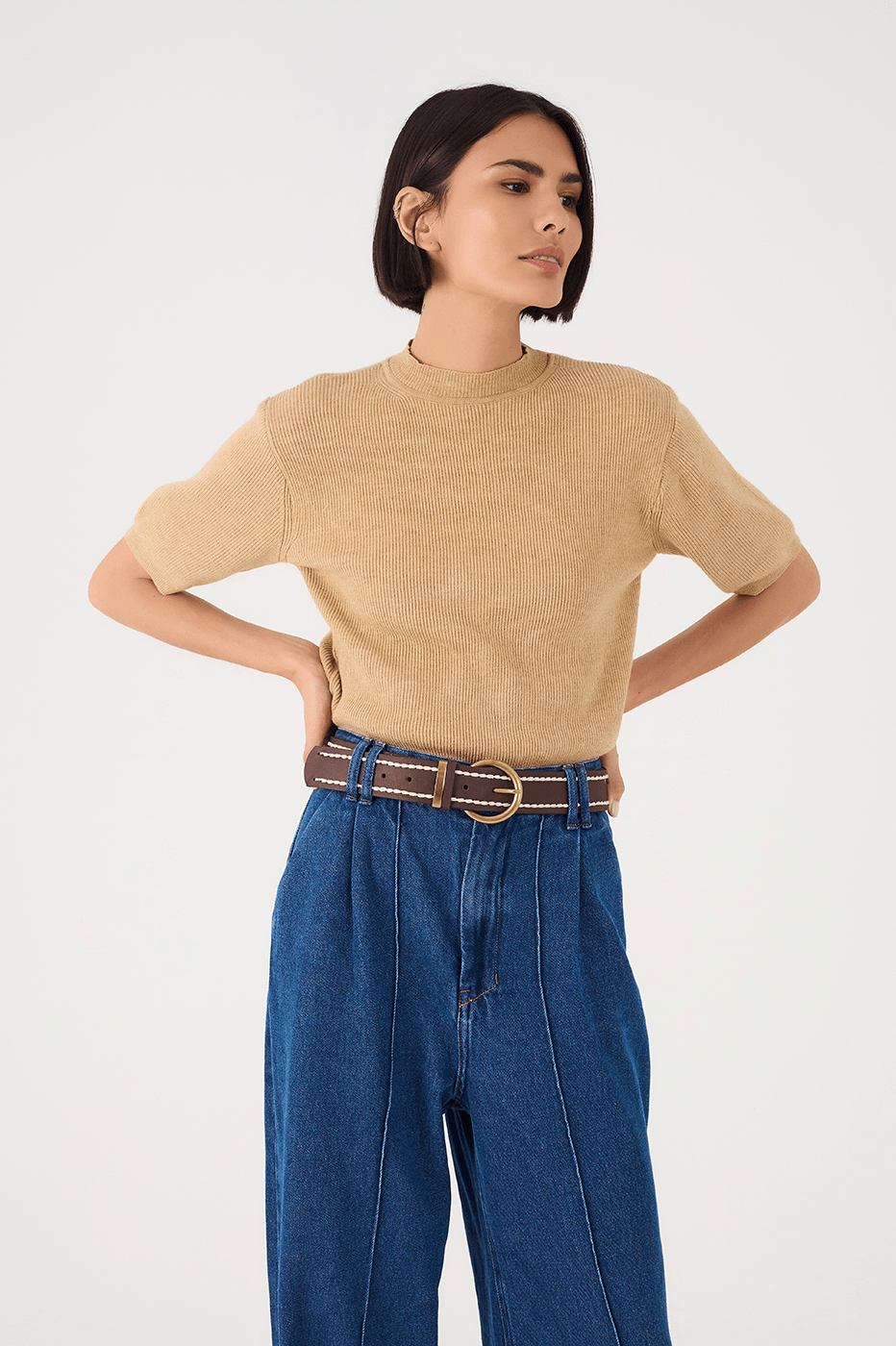 Off-White Short Sleeve Crew Neck Tricot Blouse_9