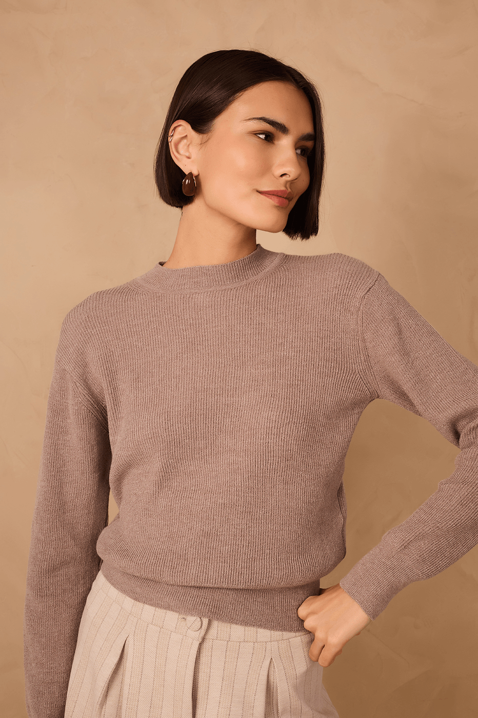 Gray Crew Neck Tricot Sweater_1