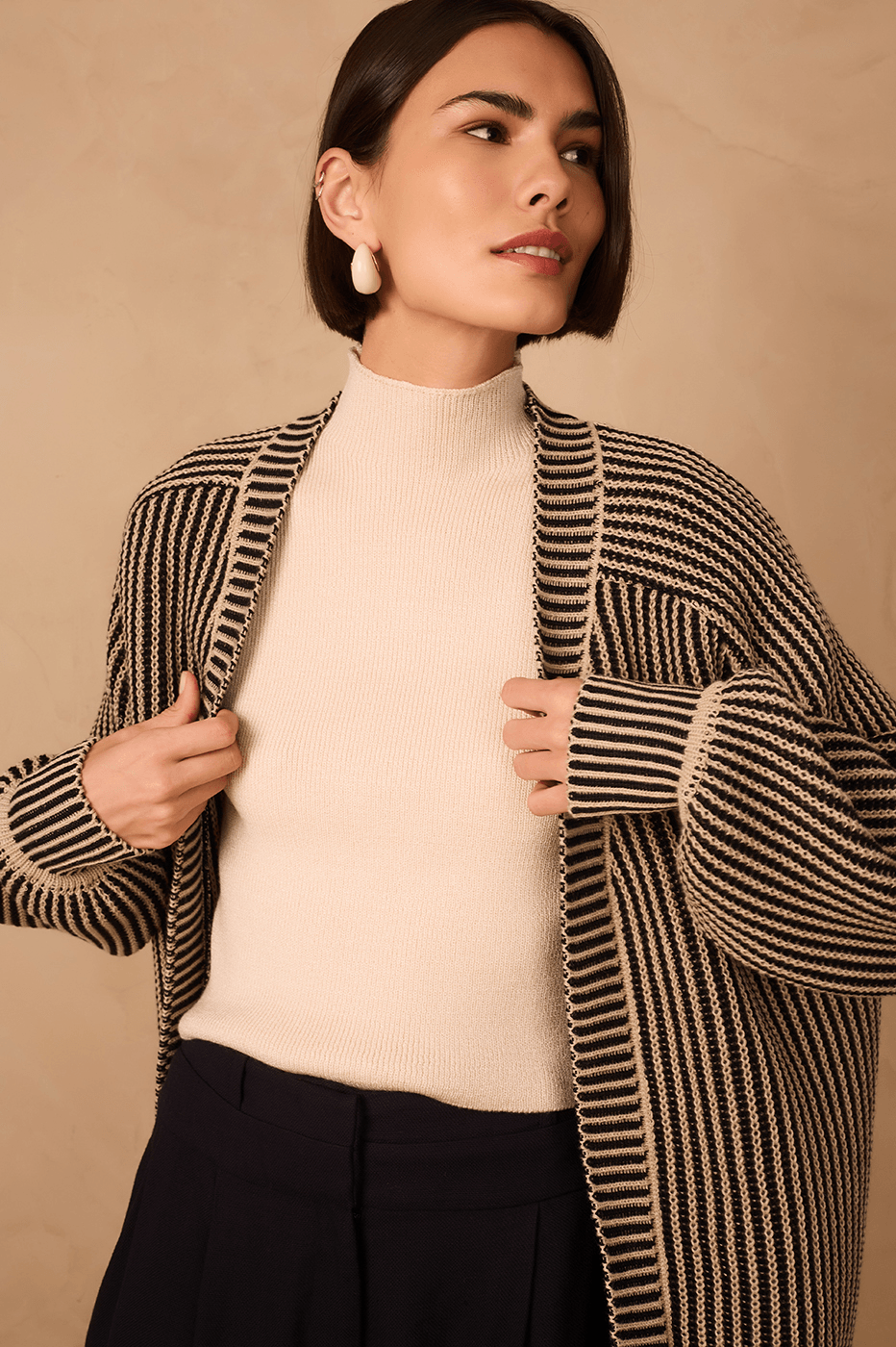 Off-White High Neck Ribbed Tricot Blouse_1