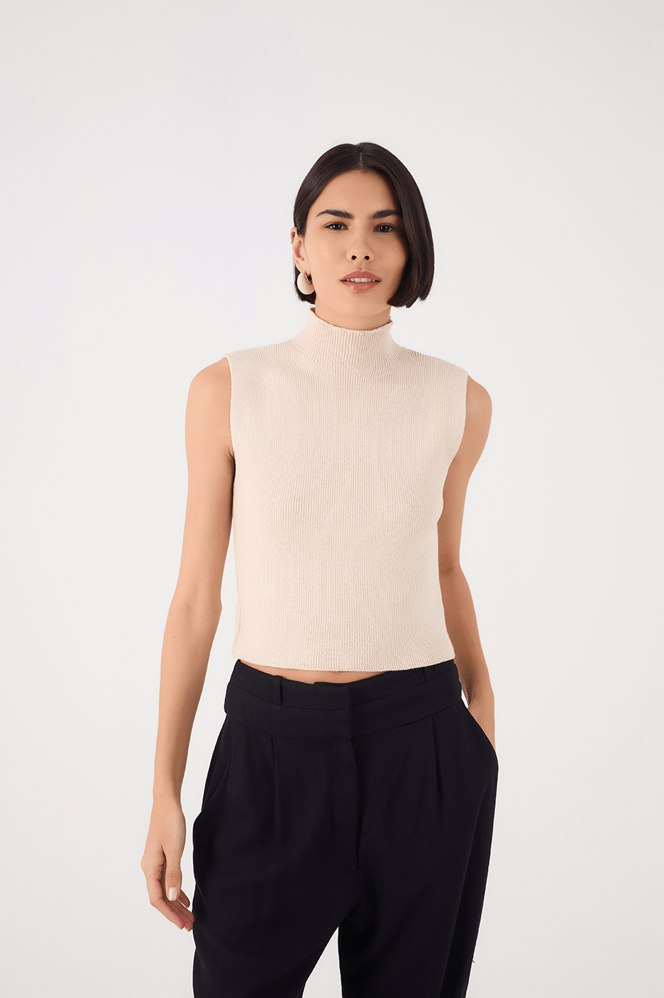 Off-White High Neck Ribbed Tricot Blouse_3