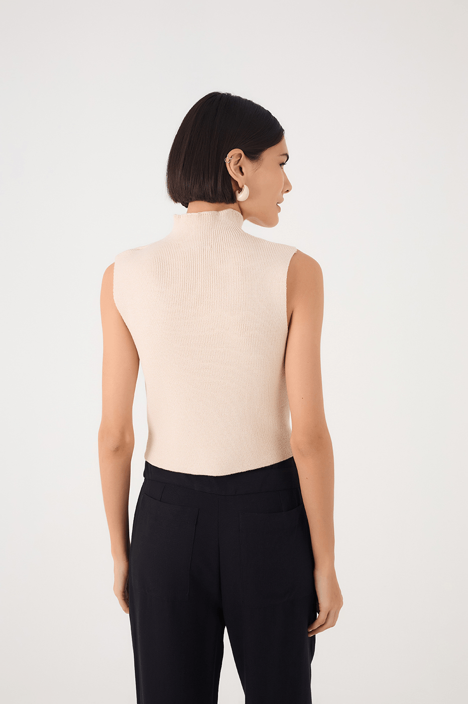 Off-White High Neck Ribbed Tricot Blouse_5