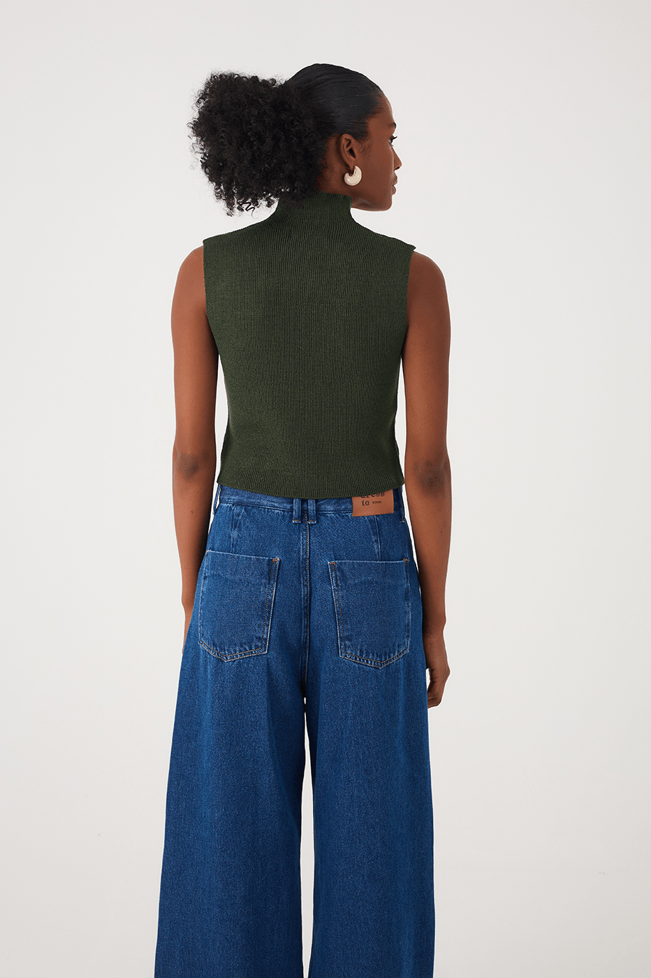 Green Botanico High Neck Ribbed Tricot Blouse_5