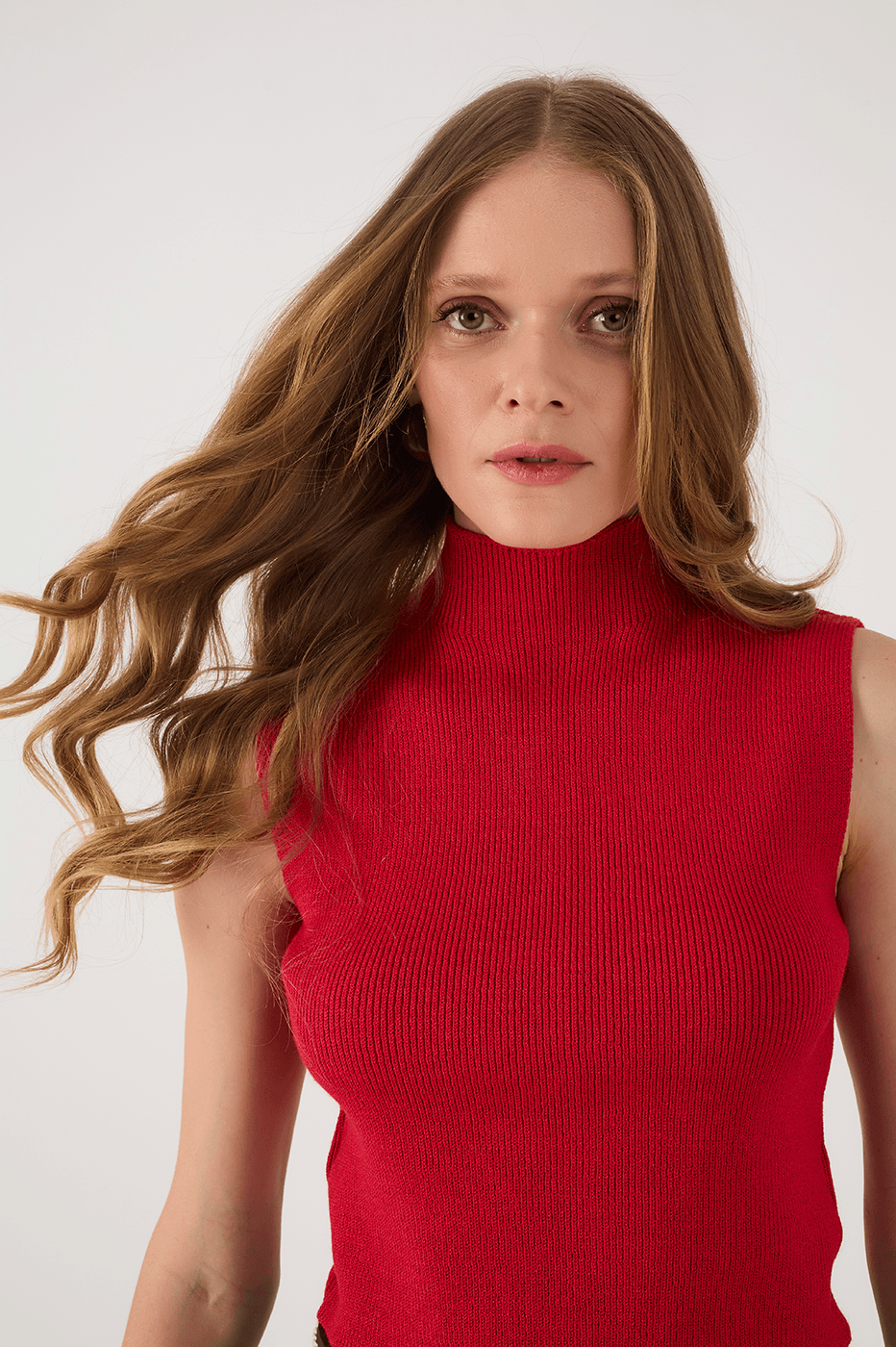 Wine Bossa High Neck Ribbed Tricot Blouse_4