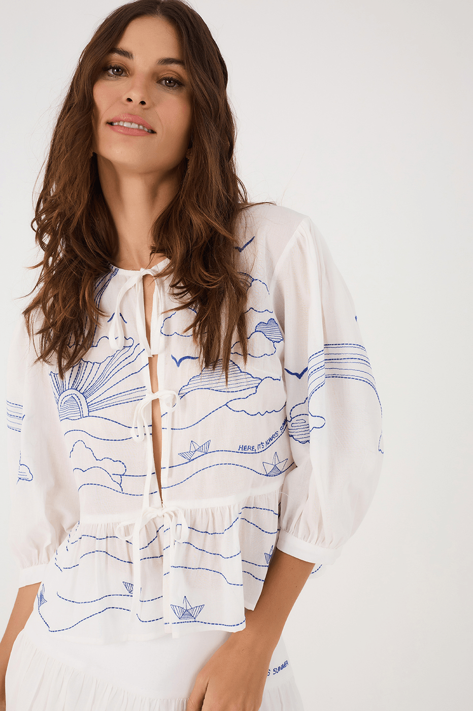 Embroidered Voile Gown