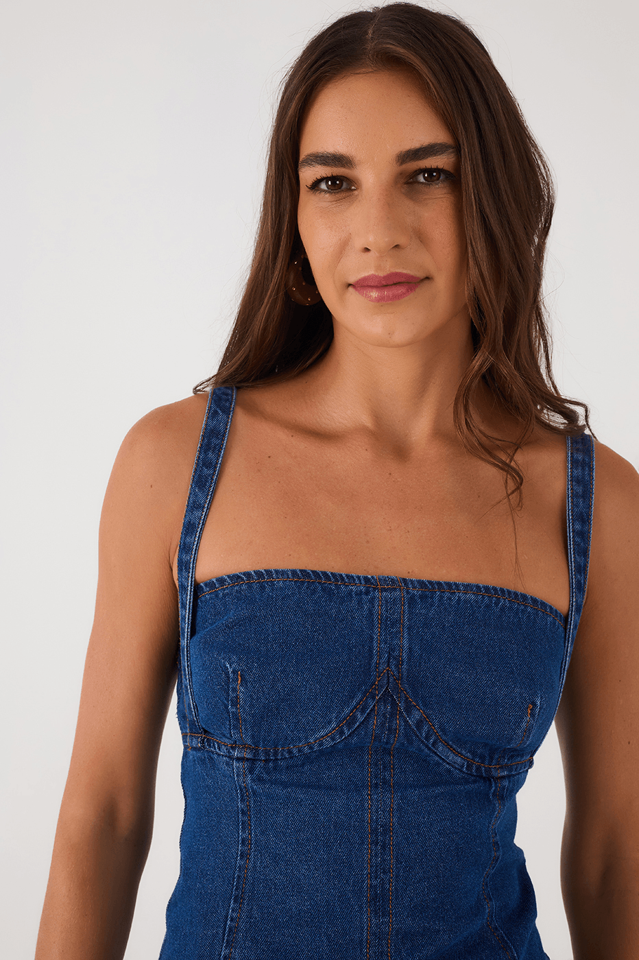 Denim Square Neck Sleeveless Asymmetric Top