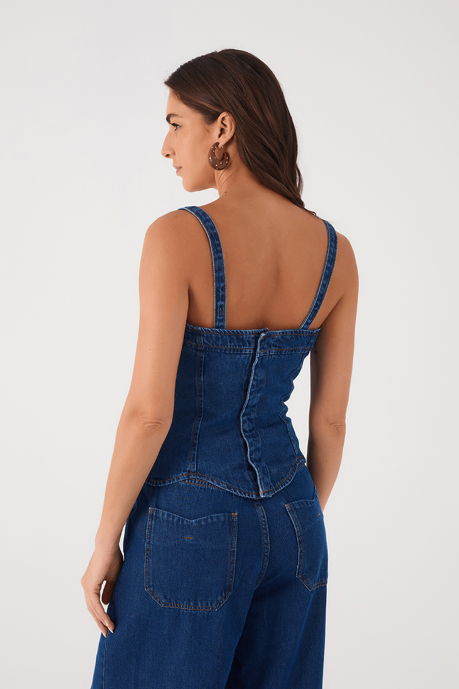 Denim Square Neck Sleeveless Asymmetric Top