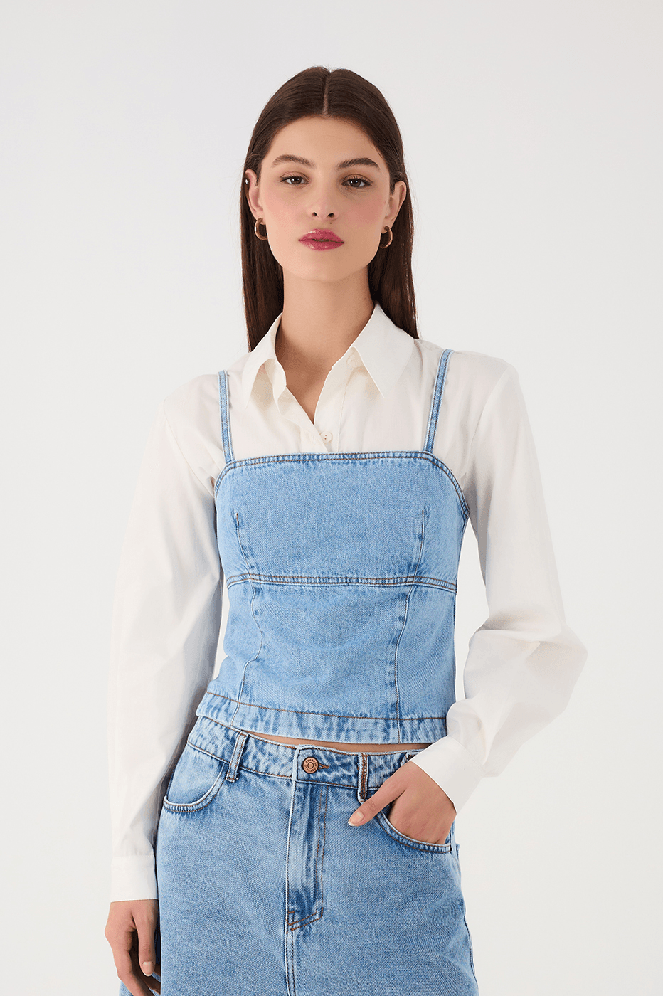 Denim Square Neck Sleeveless Back Buttons Crop Top_2