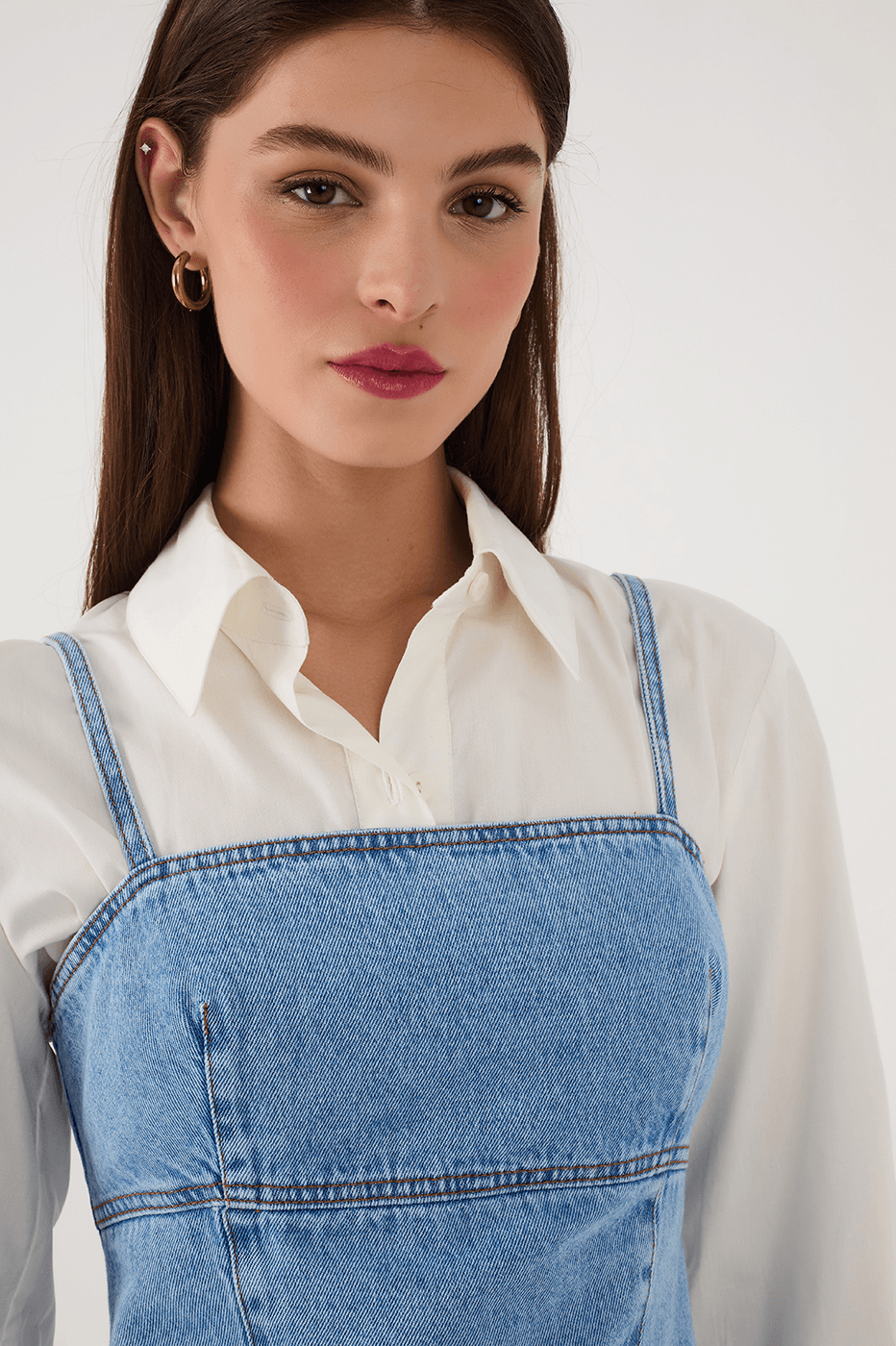 Denim Square Neck Sleeveless Back Buttons Crop Top_4