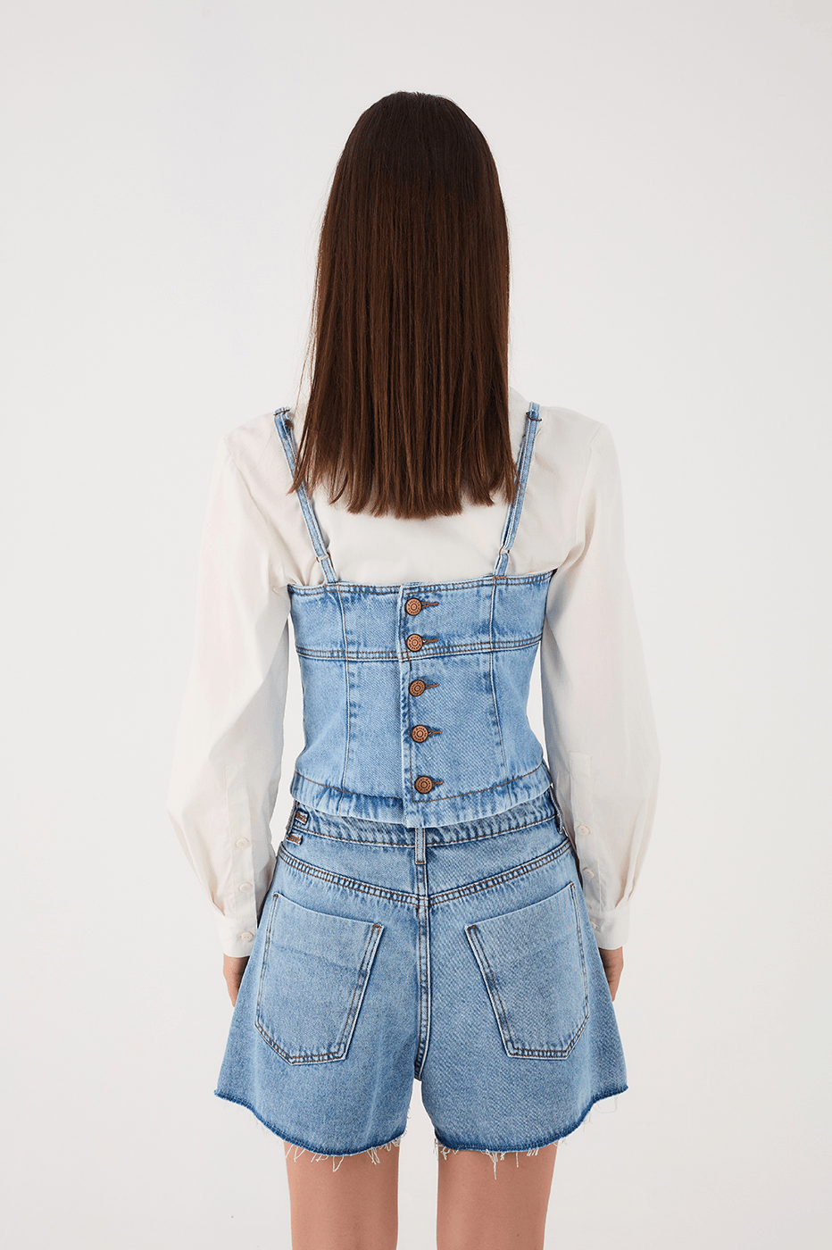Denim Square Neck Sleeveless Back Buttons Crop Top_5
