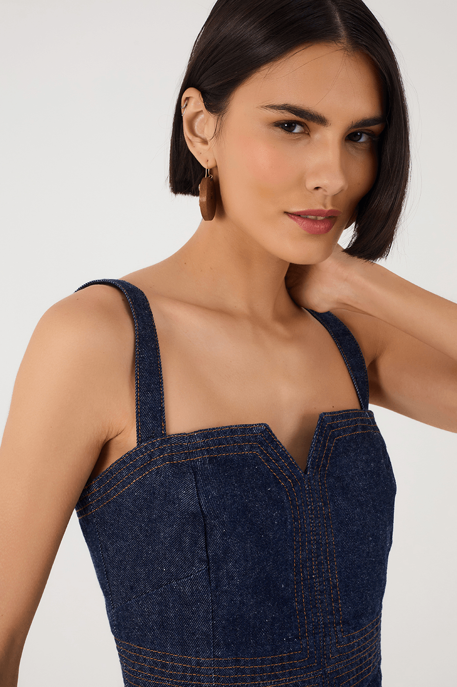 Denim Sleeveless Asymmetric Corset Top