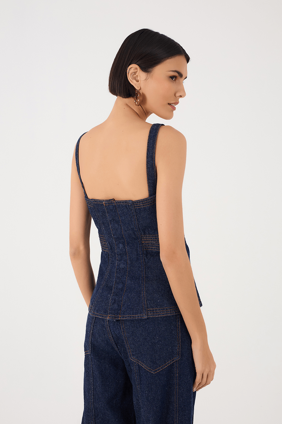 Denim Sleeveless Asymmetric Corset Top