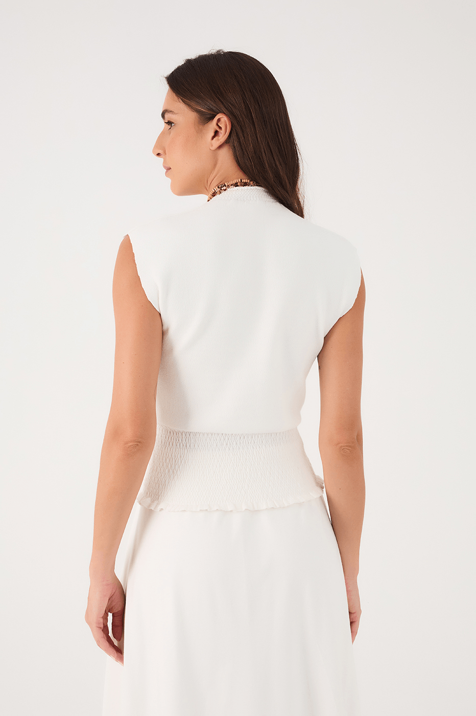 Off-White Smocked High Neck Sleeveless Tricot Blouse_6