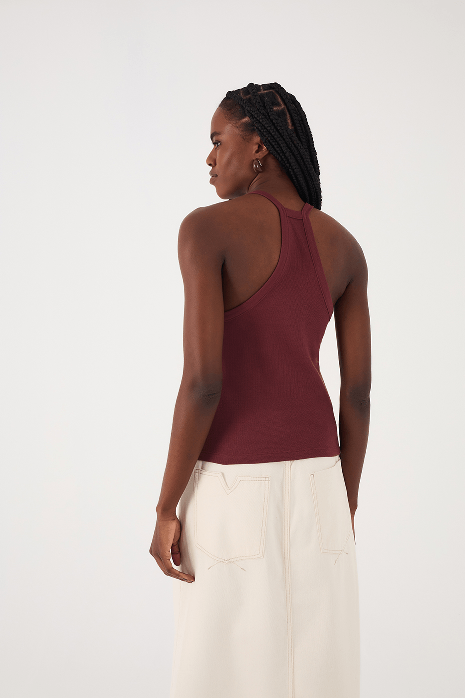 Brown Caffeine Embroidered Coconut Tree Ribbed Tank Top