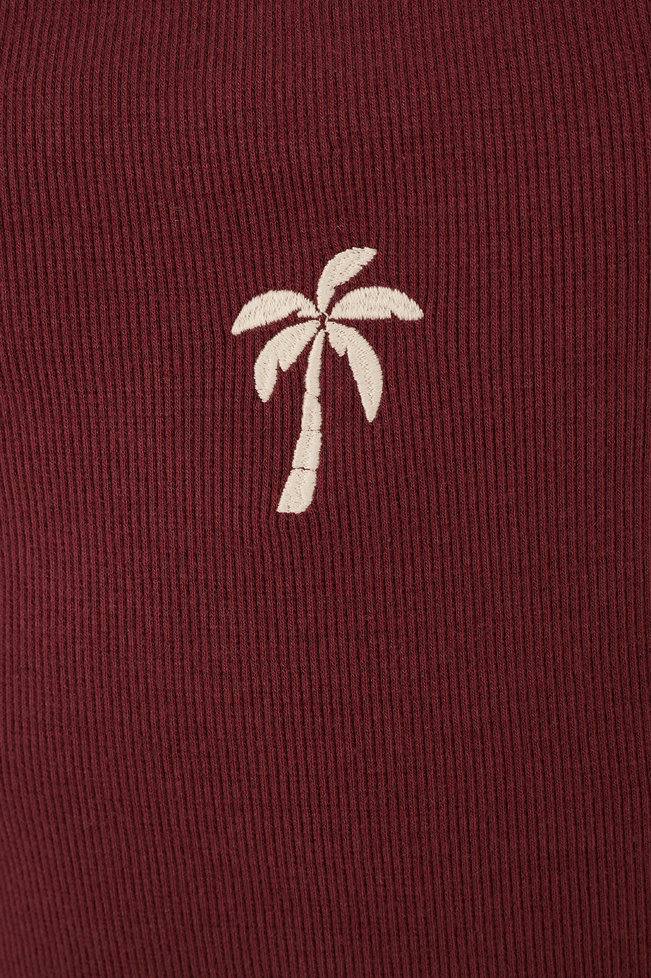 Brown Caffeine Embroidered Coconut Tree Ribbed Tank Top