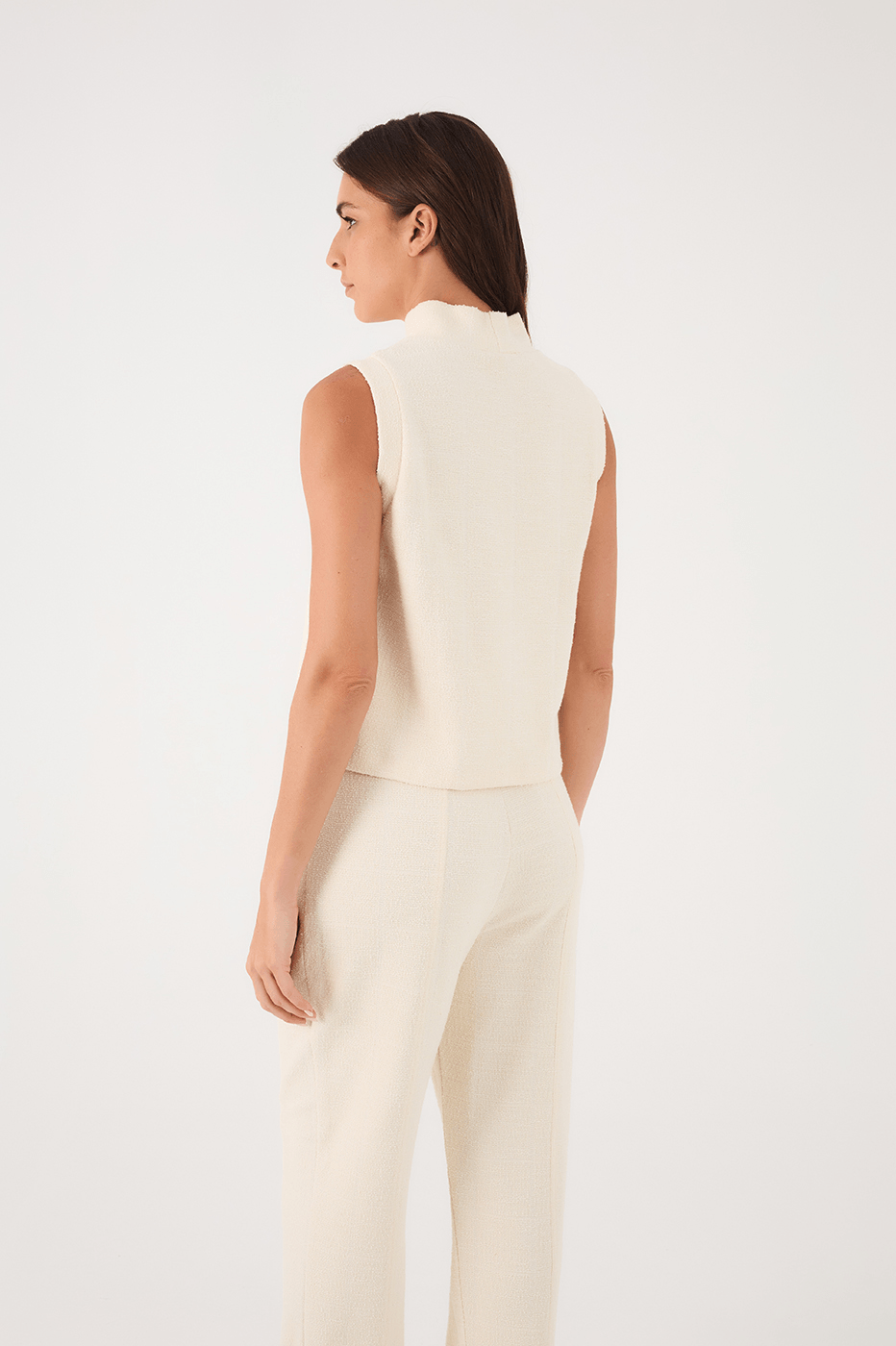 Off-White High Neck Sleeveless Boucle Blouse_6