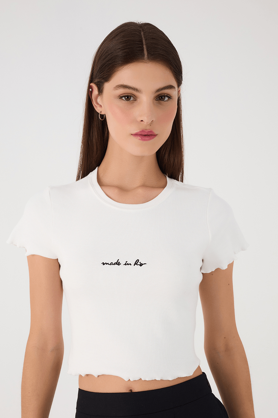 Off-White Made In Rio Embroidered Short Sleeve Crop Top