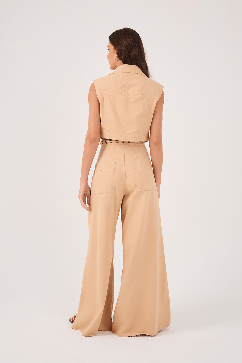 Beige Twill Drawstring Pants