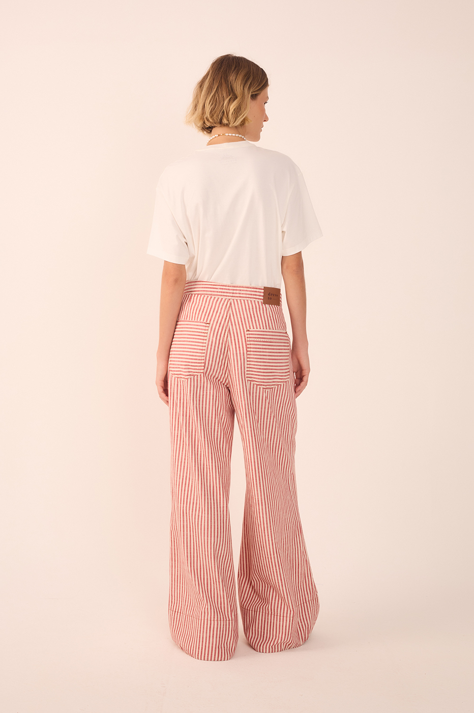 Red Stripes Pockets Wide-Leg Twill Pants_6