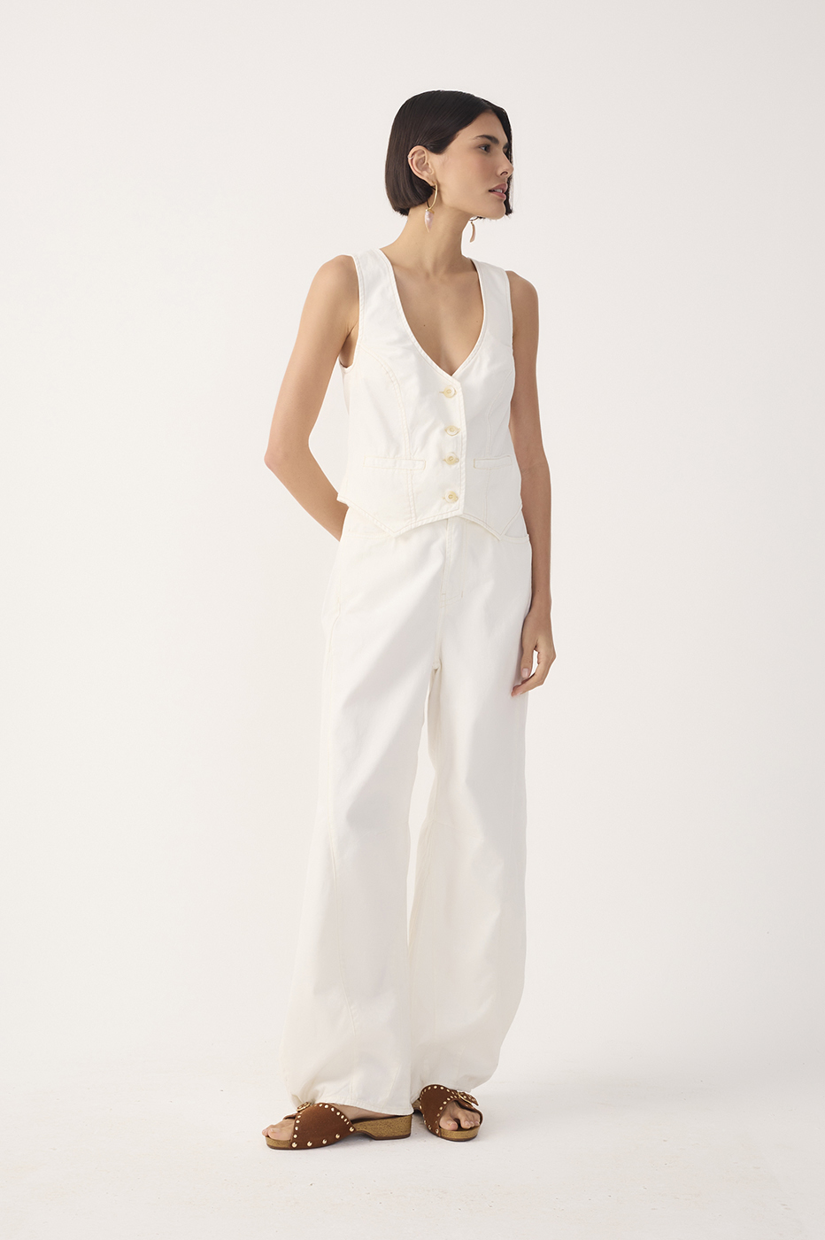 Off-White Topstitched Flared Twill Pants_2