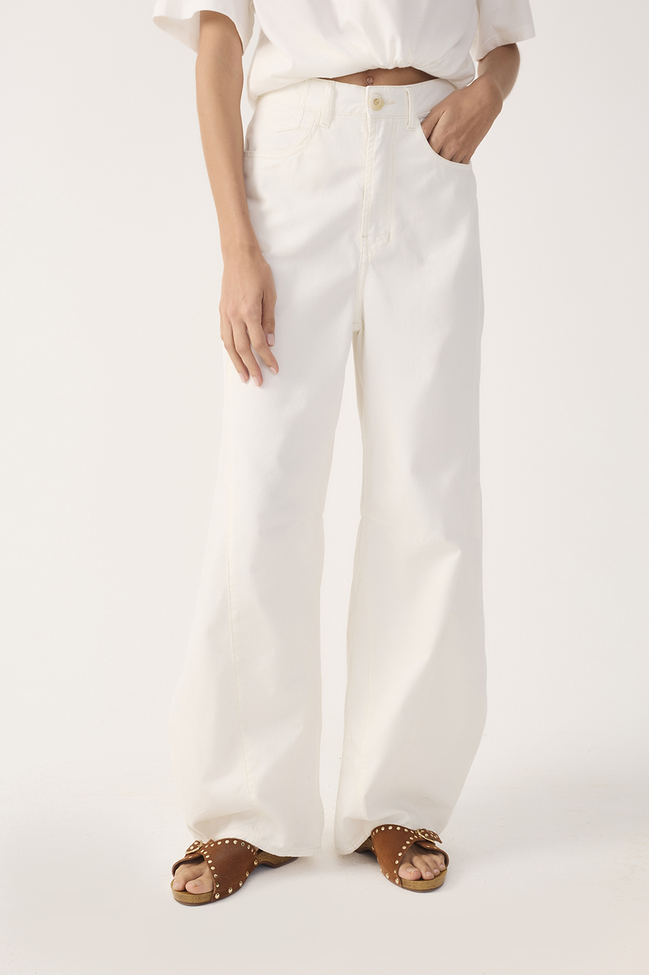 Off-White Topstitched Flared Twill Pants