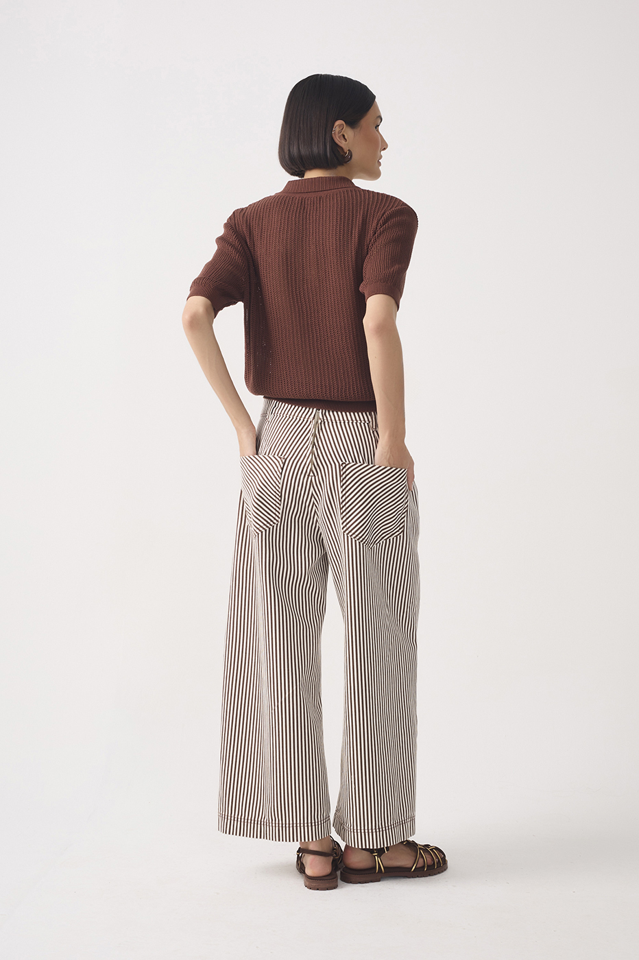 Brown Stripes Wide-Leg Twill Pants_5